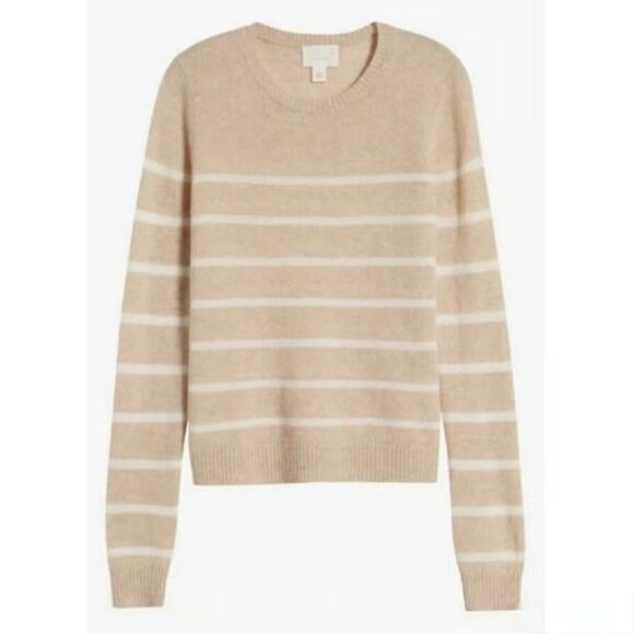 NEW Caslon 100% Cashmere Crew Neck Stripe Knit Sweater Nordstrom Size Small - Picture 1 of 4